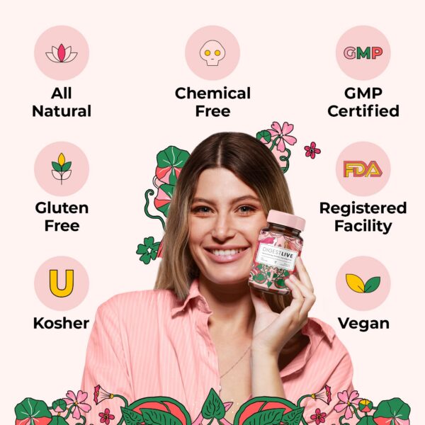 Suplemento vegano sin gluten ni OMG para salud digestiva femenina