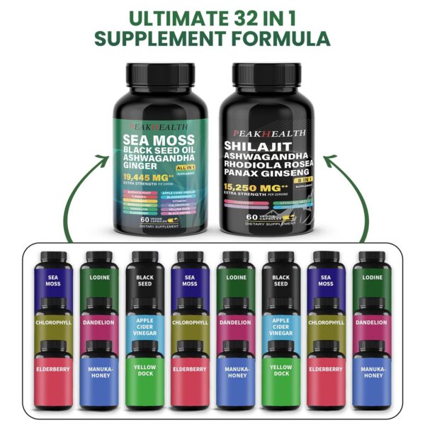 Suplemento vegano sin rellenos shilajit y musgo marino Peakhealth