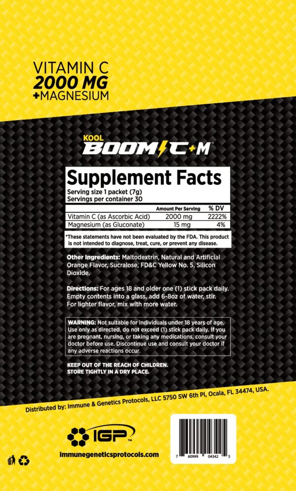 Suplemento vegano antioxidante vitamina C y magnesio Kool Boom C+M