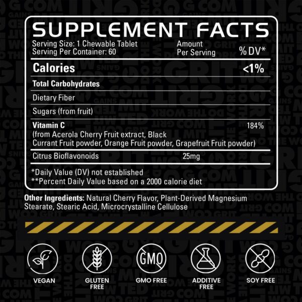 Suplemento vegano vitamin c masticable con frutas y verduras