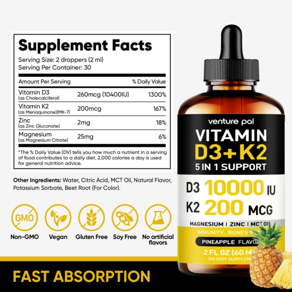 Suplemento Venture Pal vitamina D3 gotas líquidas piña 59 ml