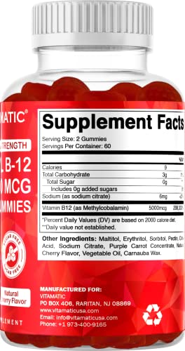 Suplemento Vitamatic 5000 mcg vitamina B12 tipo gummy