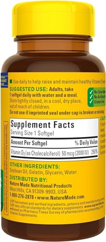Suplemento vitaminas D3 Nature Made calidad USP
