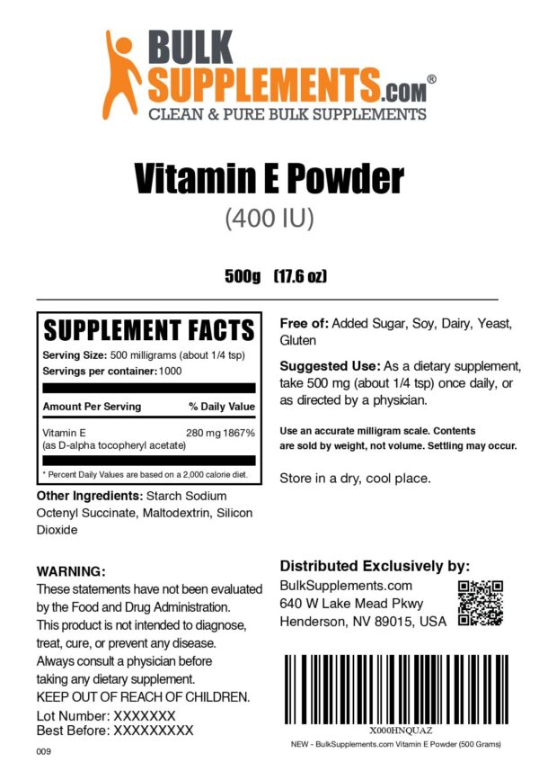 Suplemento vitamínico bulkSupplements vitamina e antioxidante