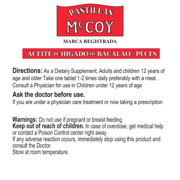 Suplemento vitamínico pastillas McCoy aceite hígado bacalao