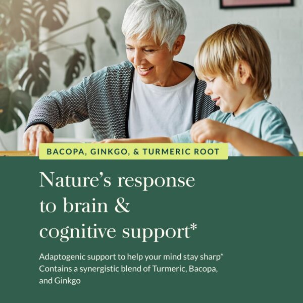 Suplementos de memoria Gaia Herbs Agile Mind frasco y etiqueta