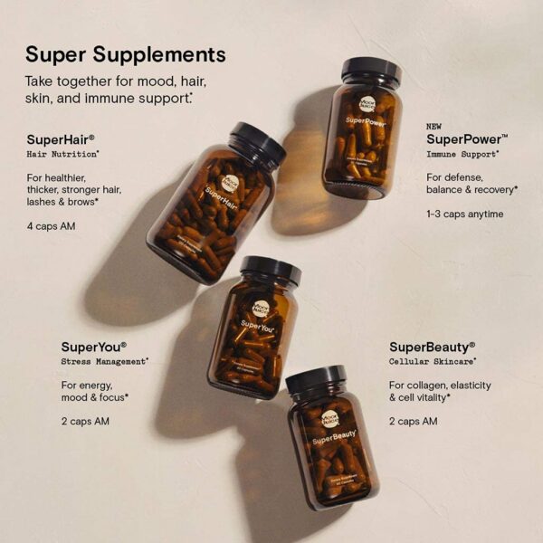 Suplementos naturales Moon Juice SuperYou y SuperHair presentación