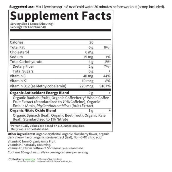 Version 1.0.0 tabla nutricional polvo deporte energía y enfoque garden of life