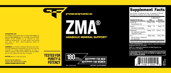 Tabla nutricional Primaforce ZMA