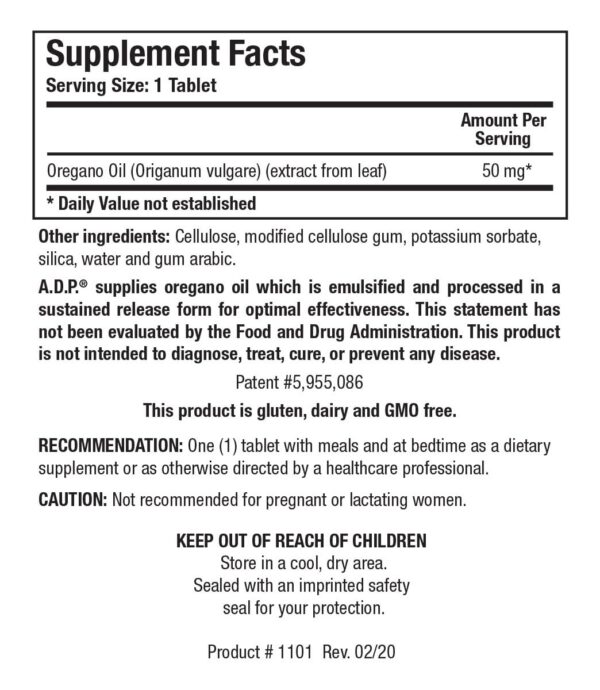 Tabletas A.D.P. aceite orégano emulsionado alta absorción