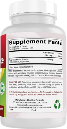 Tabletas de arroz de levadura roja para salud cardiovascular Best Naturals