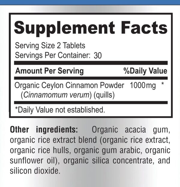 Tabletas de canela orgánica YUMMYVITE absorción rápida