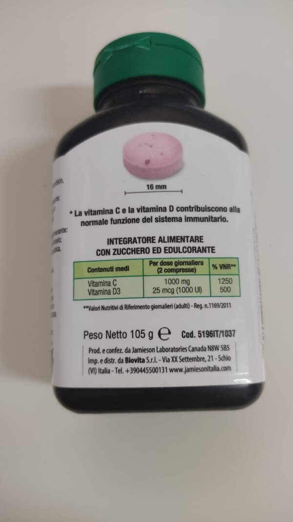 Tabletas sabor cereza Jamieson vitamina C + D para salud inmune