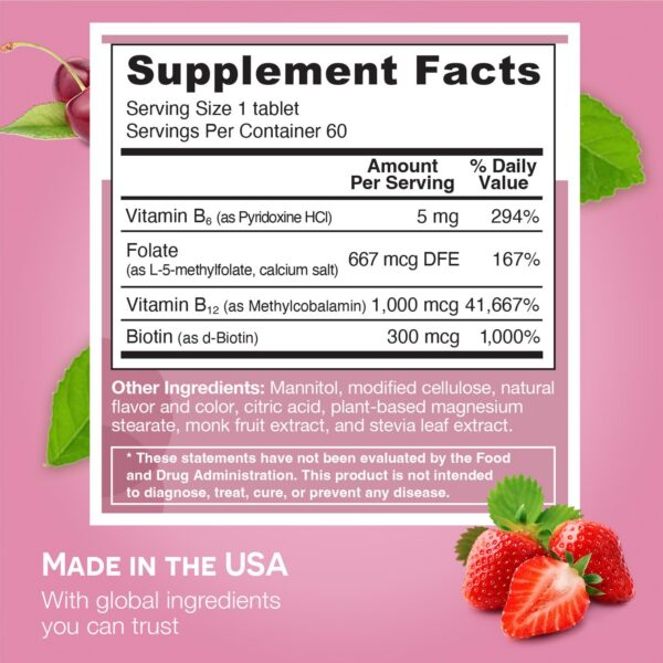 Tabletas de EZ Melts vitaminas B en frasco abierto