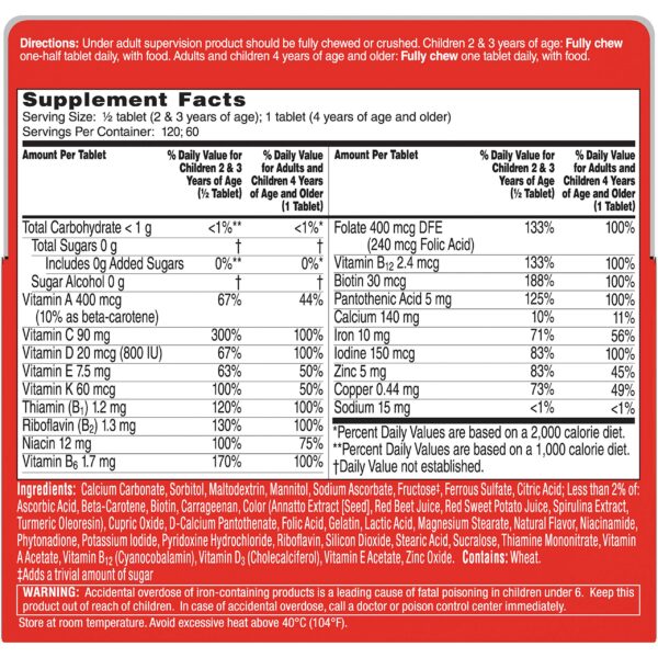 Tabletas masticables multivitamínicas sabor uva y naranja para niños