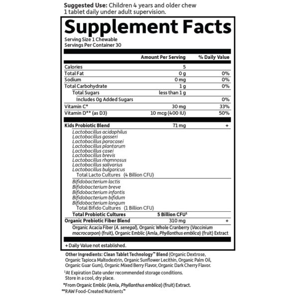 Tabletas masticables para niños probióticos y vitaminas Garden of Life
