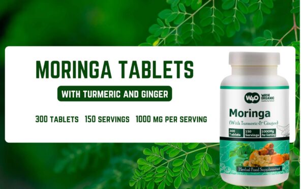 Tabletas de moringa con cúrcuma y jengibre para digestión saludable