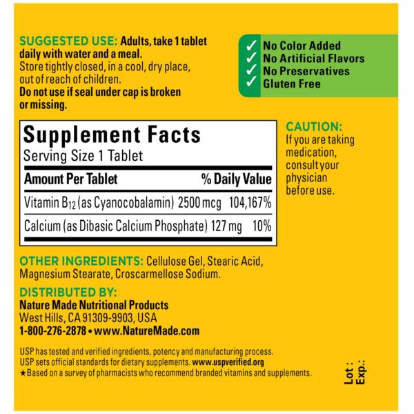 Tabletas Nature Made Vitamina B12 extra fuerte 60 días