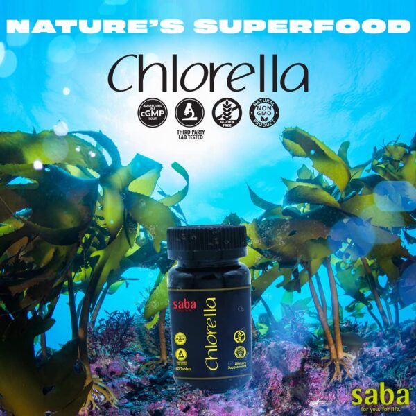 Tabletas con pared celular rota Saba Chlorella orgánico