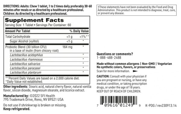 Tabletas probióticas Klaire Labs Prodegin color rojo cereza