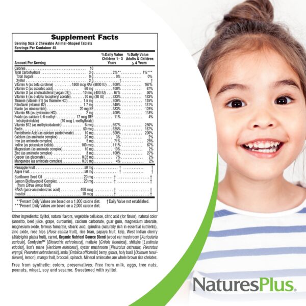Tabletas saborizadas sin azúcar para niños Natures Plus Animal Parade