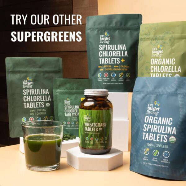 Tabletas supplemento espirulina y clorella saludable On Target Living
