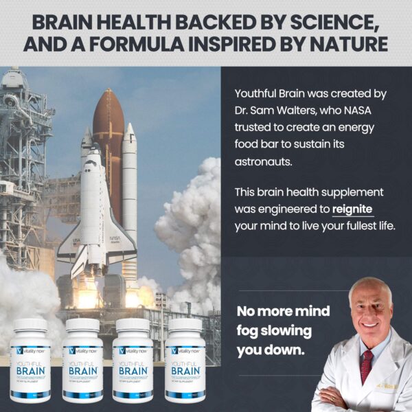 Tabletas suplemento Vitality Now Youthful Brain en mano