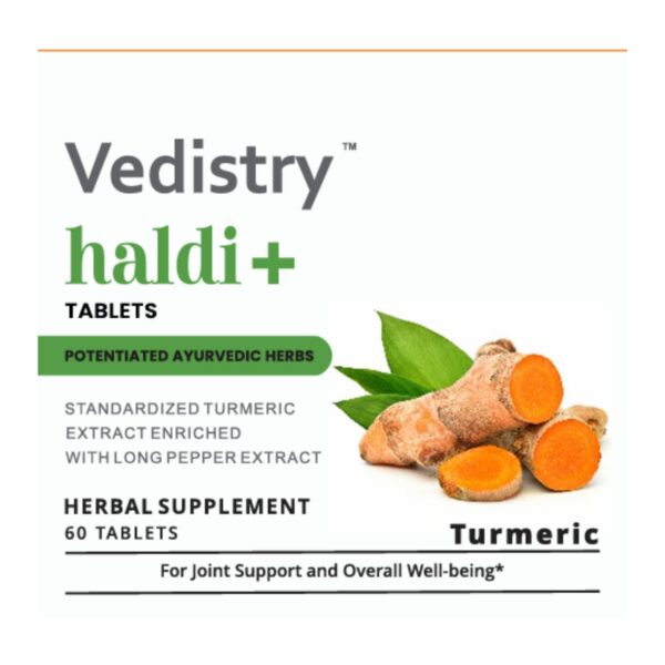 Tabletas Vedistry Haldi+ máxima absorción curcumina y piperina