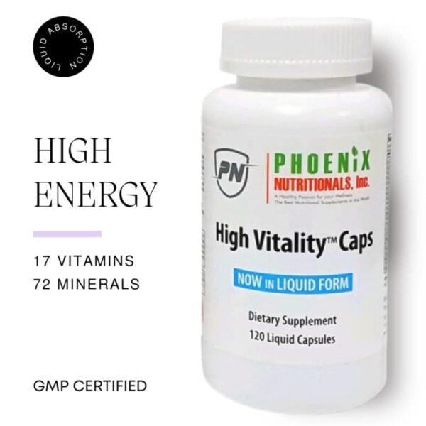 Tapa del frasco multivitamínico High Vitality con cápsulas gel