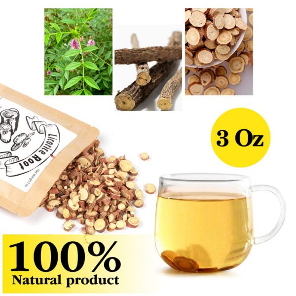 Taza con té de raíz de regaliz preparado