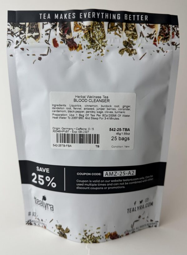 Té herbal suelto Tealyra para limpieza de sangre y bienestar