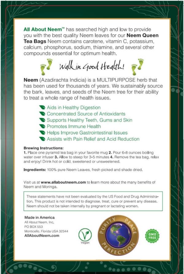 Té orgánico Neem Queen para bienestar general, bolsitas para viaje