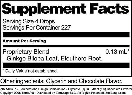 Etiqueta extracto líquido Eleuthero Ginkgo sabor chocolate