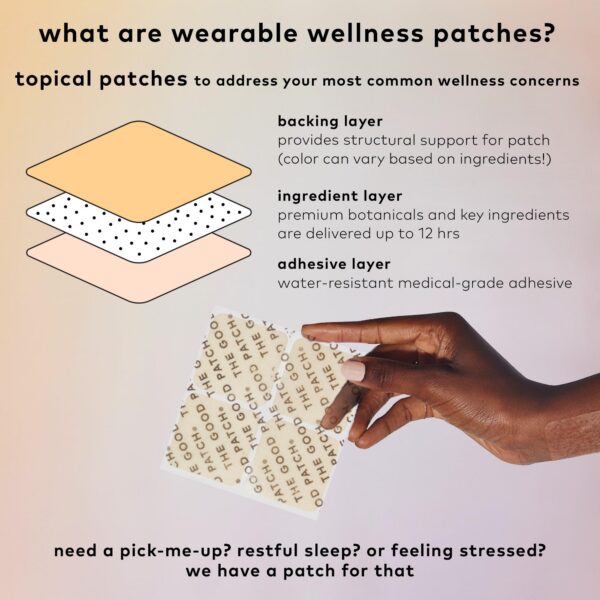 Parches Be Calm apilados en caja