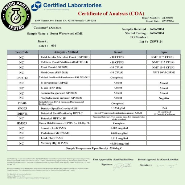 Tintura Artemisia Annua 60 ml Zenmen apoyo sistema inmune