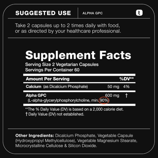 Etiqueta y ingredientes Toniiq Alpha GPC 600 mg