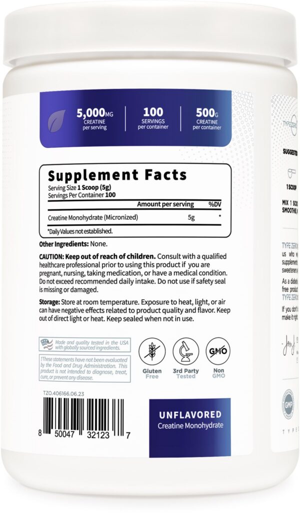 Dosificación Type Zero Creatine Monohidrato