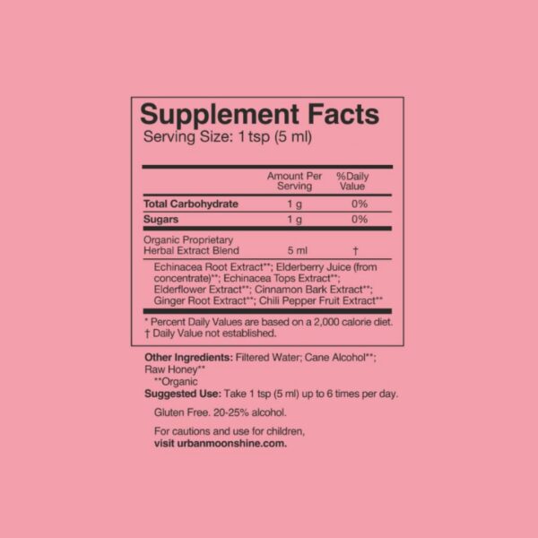 Detalles del envase Urban Moonshine Immune Zoom jarabe herbal