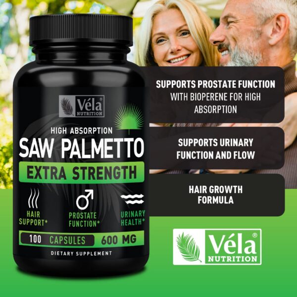 Véla Saw Palmetto cápsulas fáciles de tragar con Bioperine