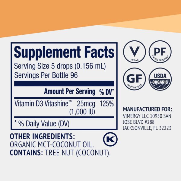 Version 1.0.0 Vimergy D3 vegano certificado USDA sin gluten suplemento de alta calidad