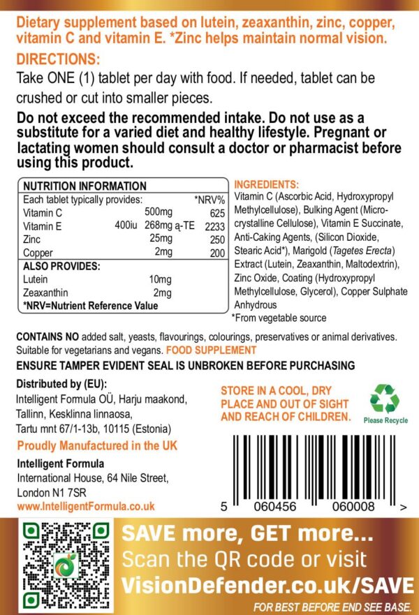 Version 1.0.0 Sello de calidad GMP en frasco Vision Defender