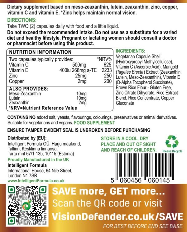 Etiqueta Vision Defender Plus en frasco