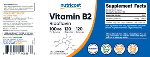 Vista del frasco Nutricost Vitamin B2
