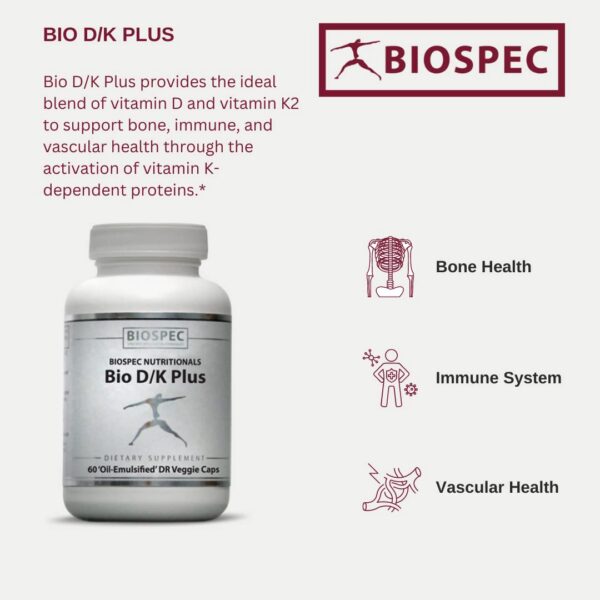 vista frontal botella biospec nutritionals bio d k plus