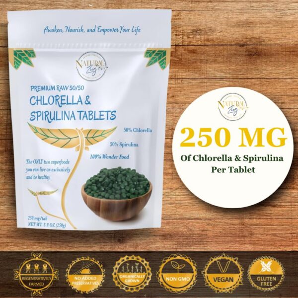 Vista frontal NaturalZing Chlorella y Spirulina tabletas
