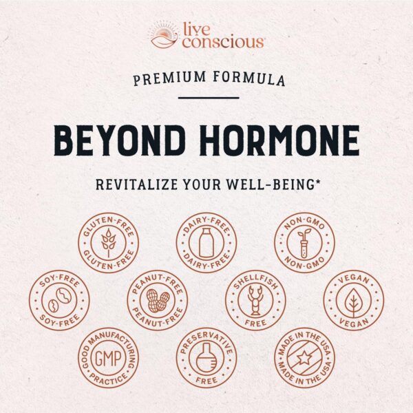 Vista frontal del suplemento hormonal Beyond Hormone Live Conscious