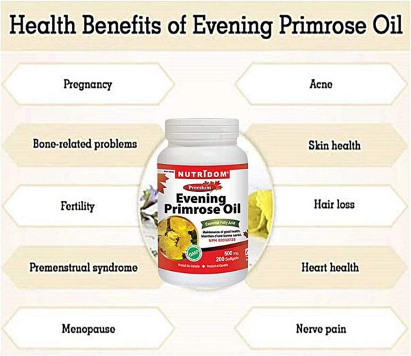 Vista frontal suplemento Nutridom aceite onagra Omega-6 GLA