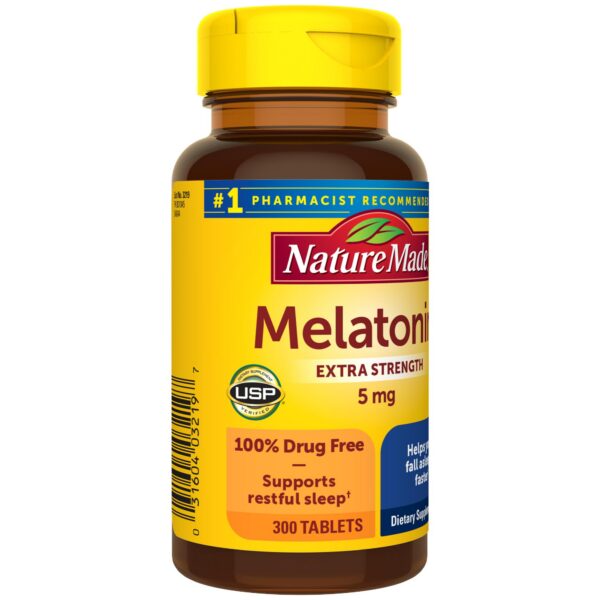 Vista lateral botella Nature Made melatonina 5 mg