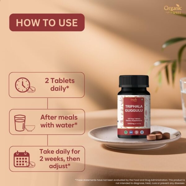 Vista lateral de la botella de Triphala.