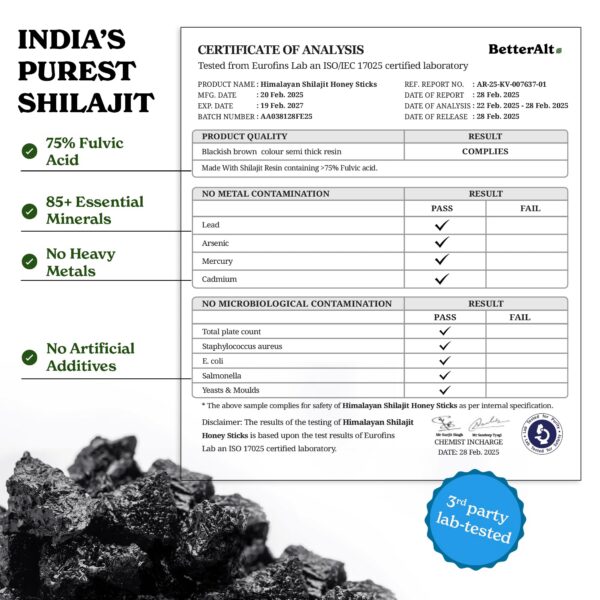 Vista lateral caja palitos Shilajit Better Alt energía natural